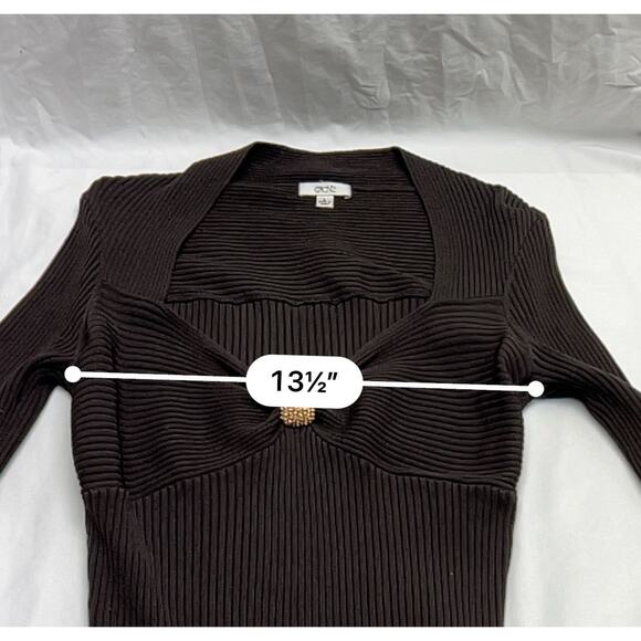 Y2K Cache Brown Ribbed Sweetheart Top Stretchy Knit Rhinestones Size Large - Picture 8 of 9